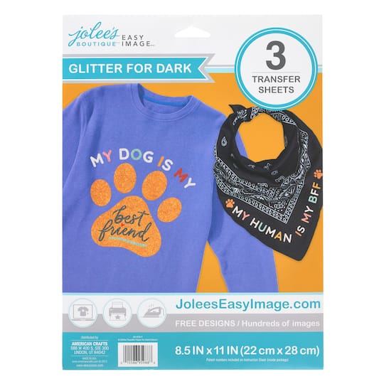6 Packs: 3 ct. (18 total) Jolee&#x27;s Boutique&#xAE; Easy Image&#xAE; Iron-On Glitter Transfer Sheets for Dark Fabric